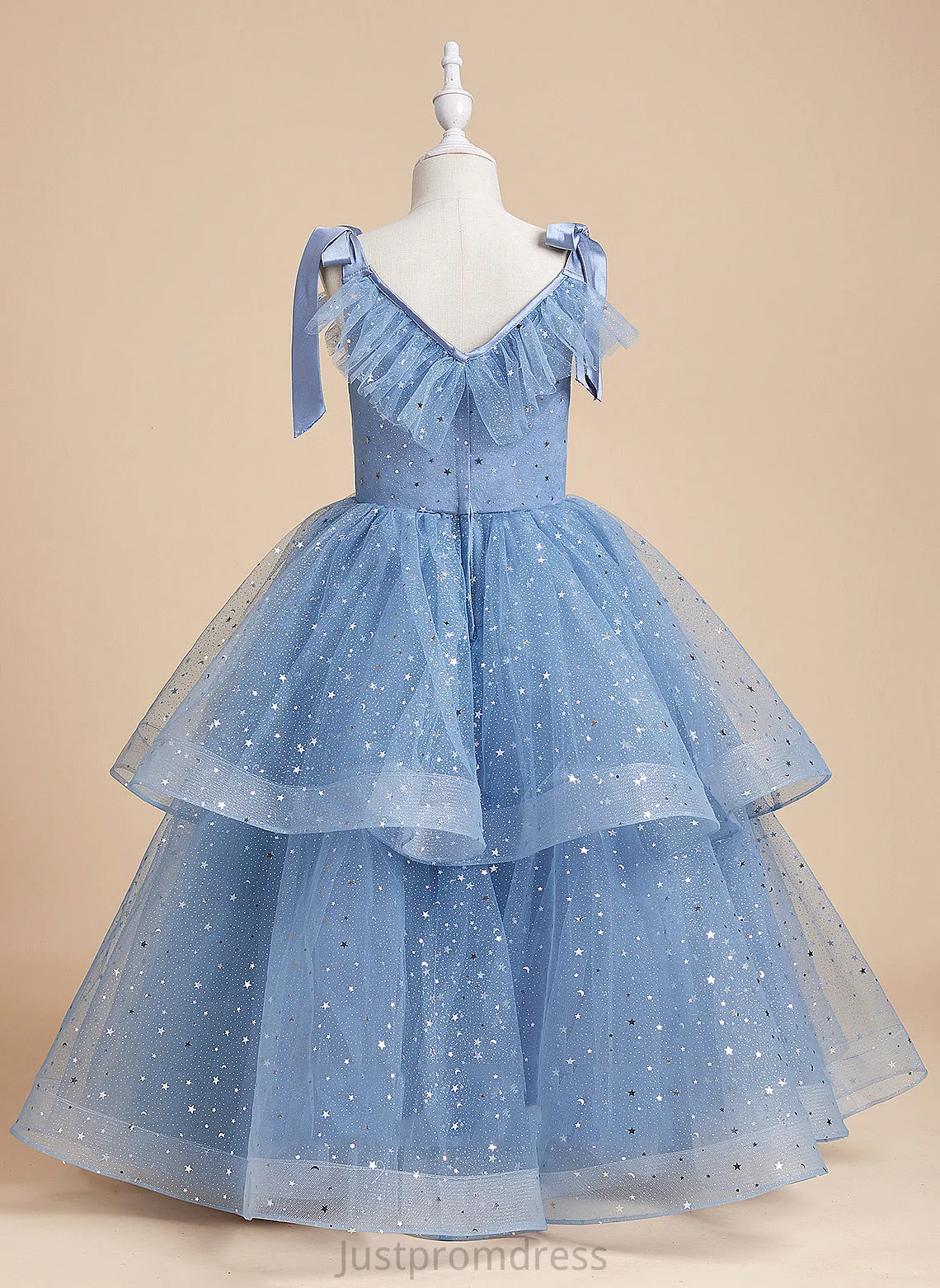 - Flower Dress Floor-length Lilia Girl Sleeveless Flower Girl Dresses With Bow(s) Ball-Gown/Princess Satin/Tulle/Sequined V-neck