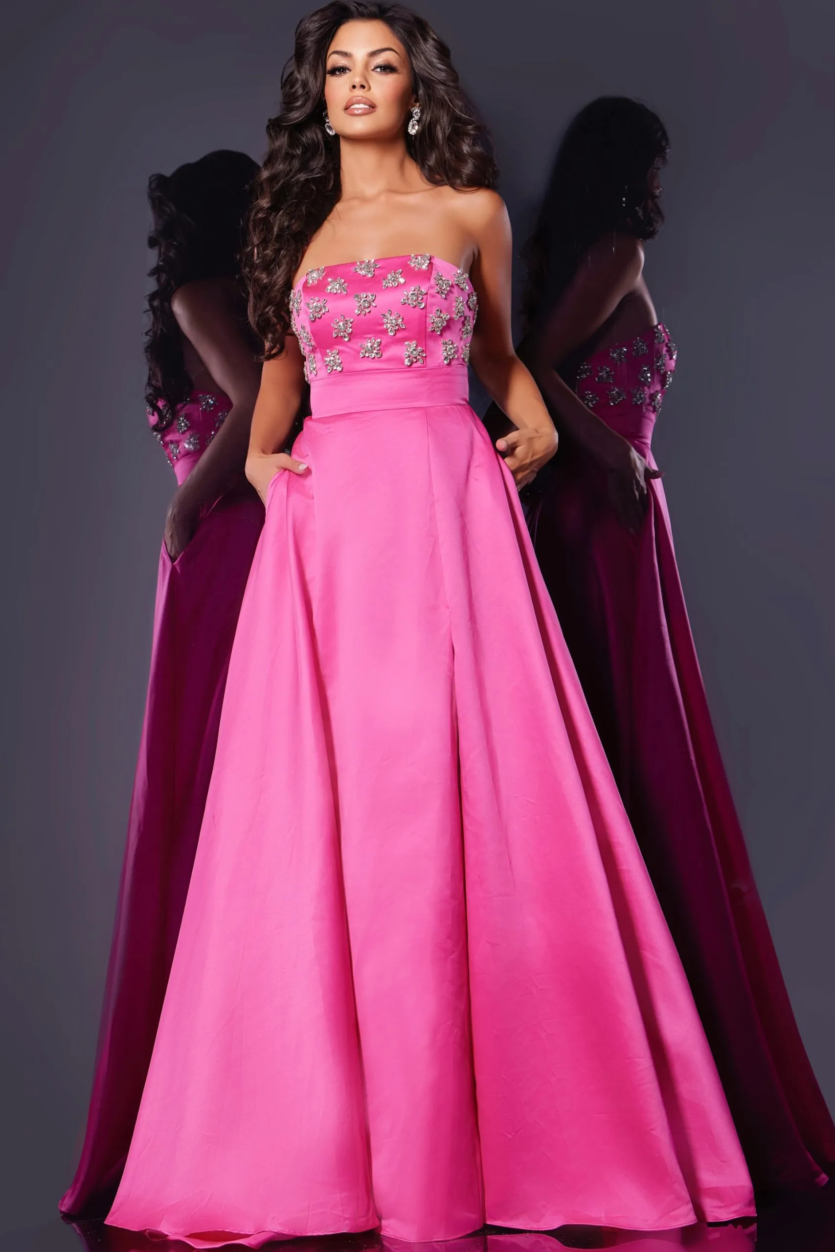Beaded Strapless A-line Slit Gown by Jovani 43822