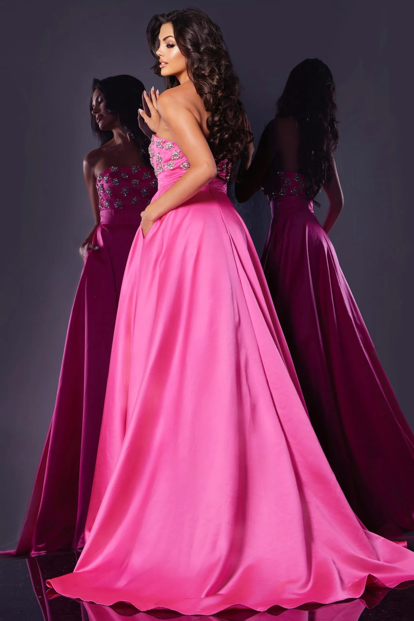 Beaded Strapless A-line Slit Gown by Jovani 43822