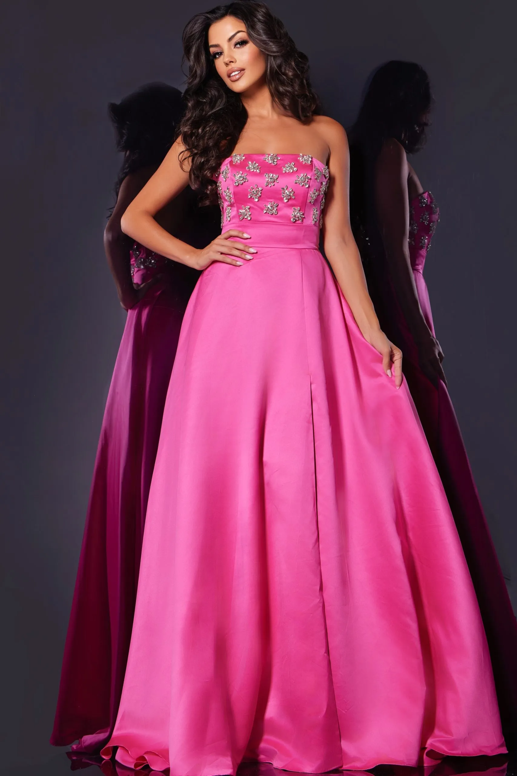 Beaded Strapless A-line Slit Gown by Jovani 43822
