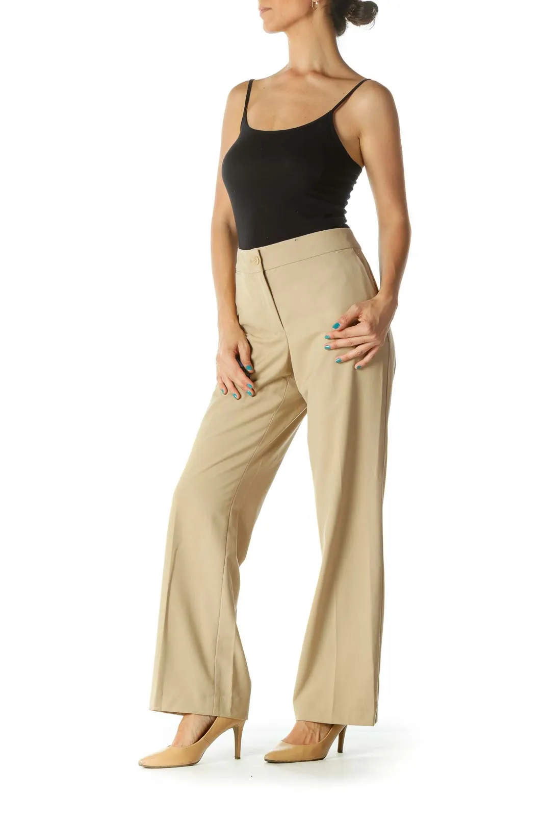 Beige Straight Leg Slacks