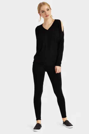 Black Cold Shoulder Lounge Set
