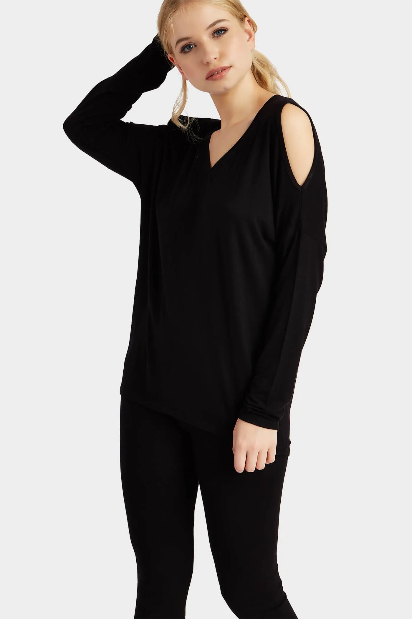 Black Cold Shoulder Lounge Set