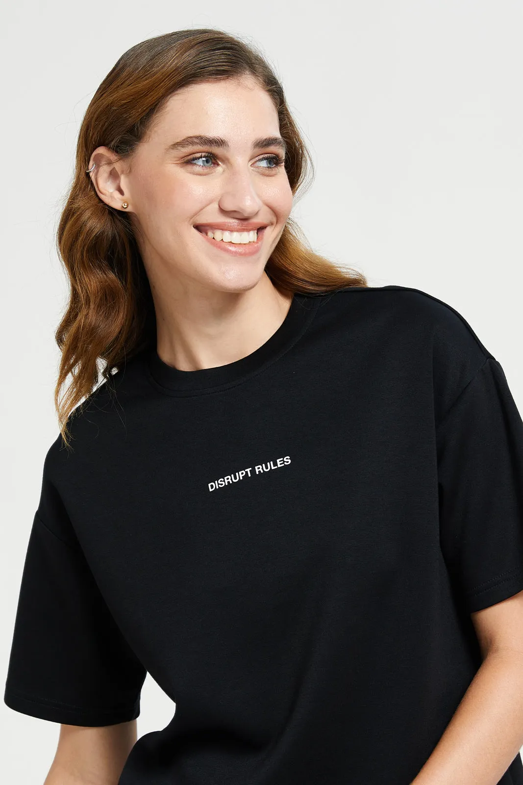 Black Oversized Placement Print Tee