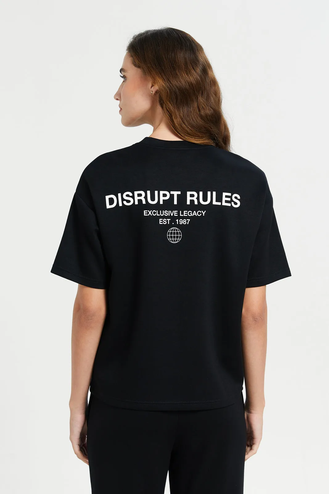 Black Oversized Placement Print Tee