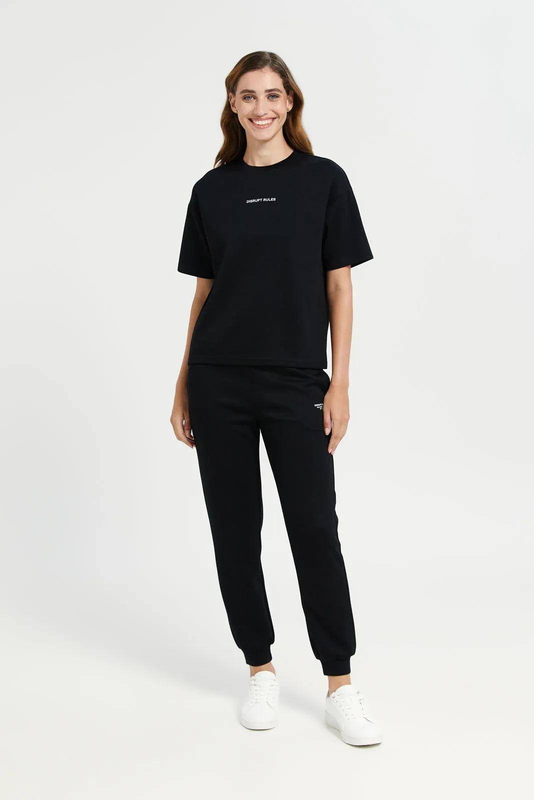 Black Oversized Placement Print Tee