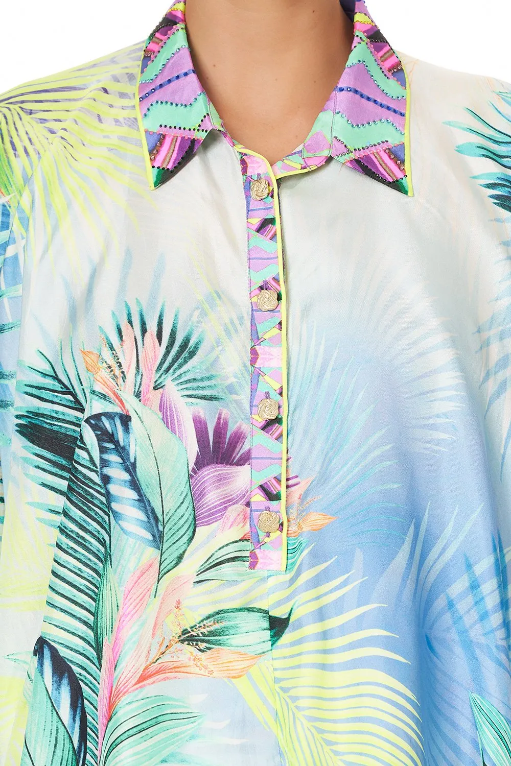 BUTTON UP TOP WITH DRAPED BACK WHATS YOUR VICE