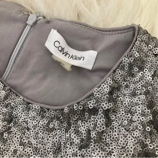 Calvin Klein Womens Metallic Sequined Sheath Dress