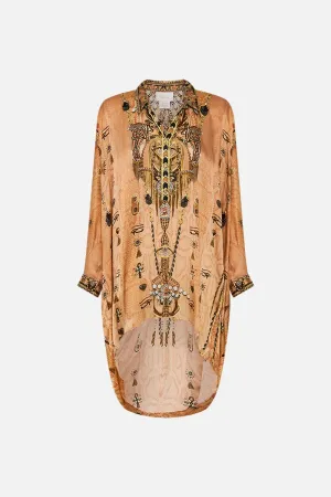 CAMILLA THE KINGDOM OF HIEROGLYPHS BUTTON UP TOP WITH DRAPED BACK
