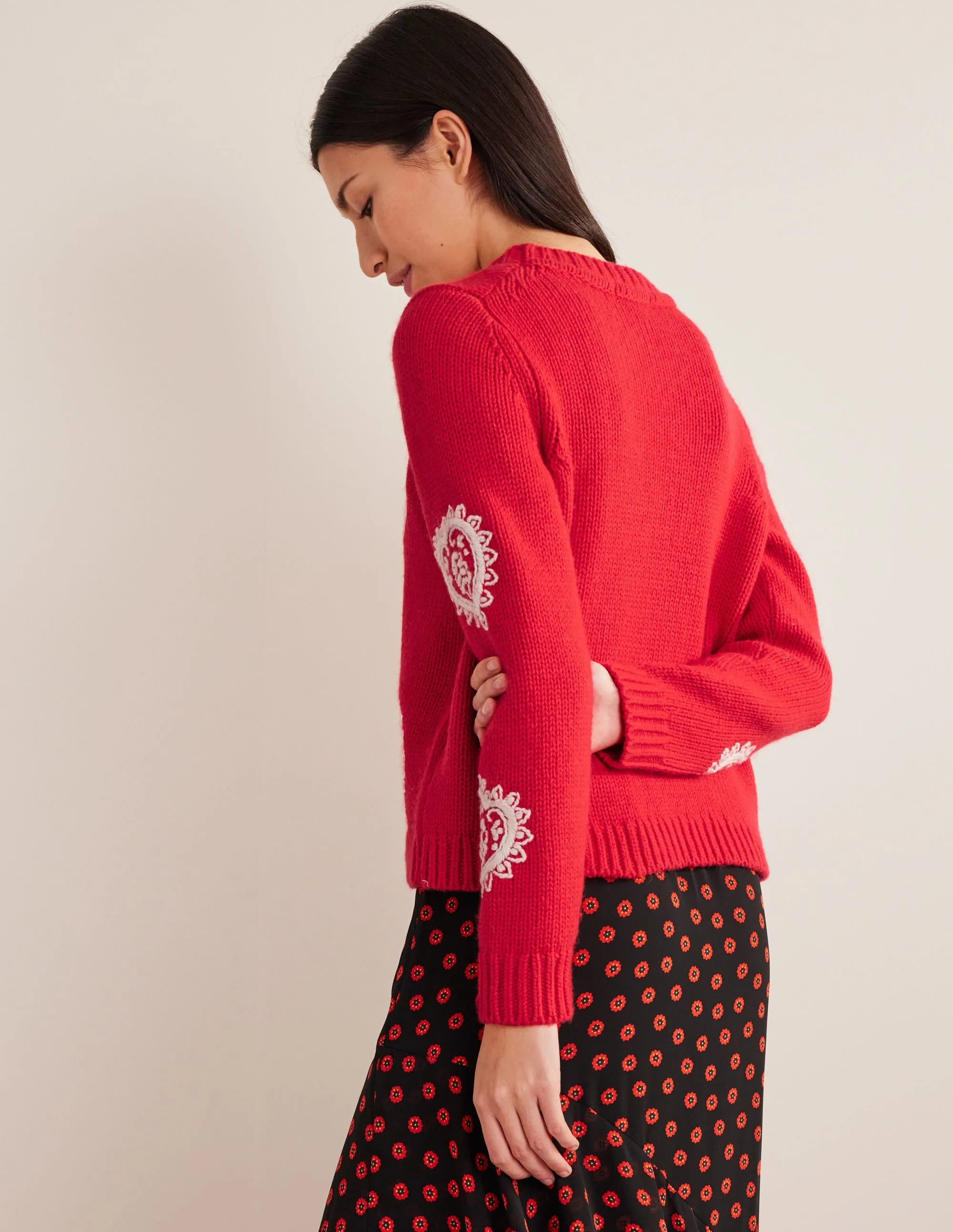 Chunky Embroidered Jumper-Strawberry Tart Red