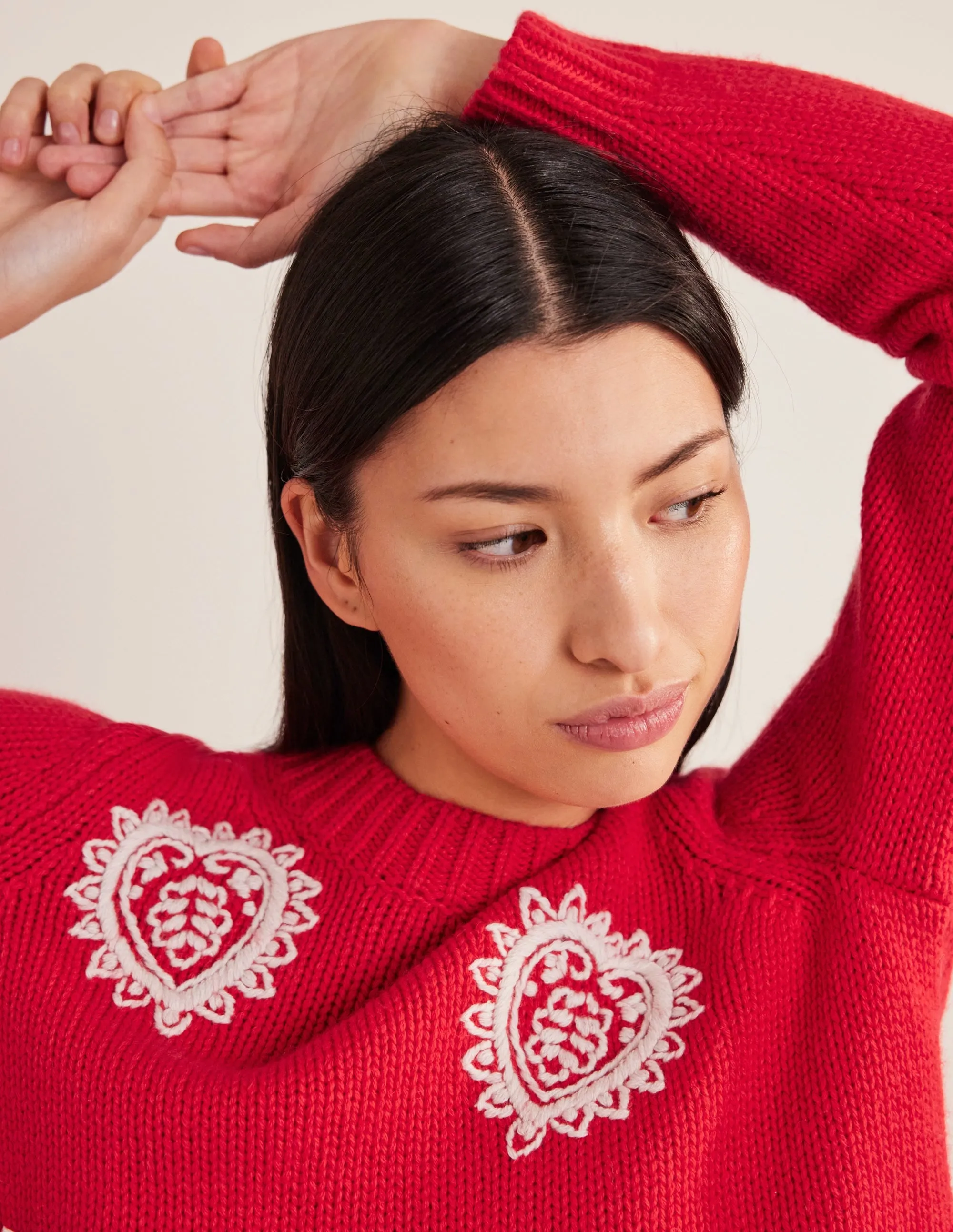 Chunky Embroidered Jumper-Strawberry Tart Red
