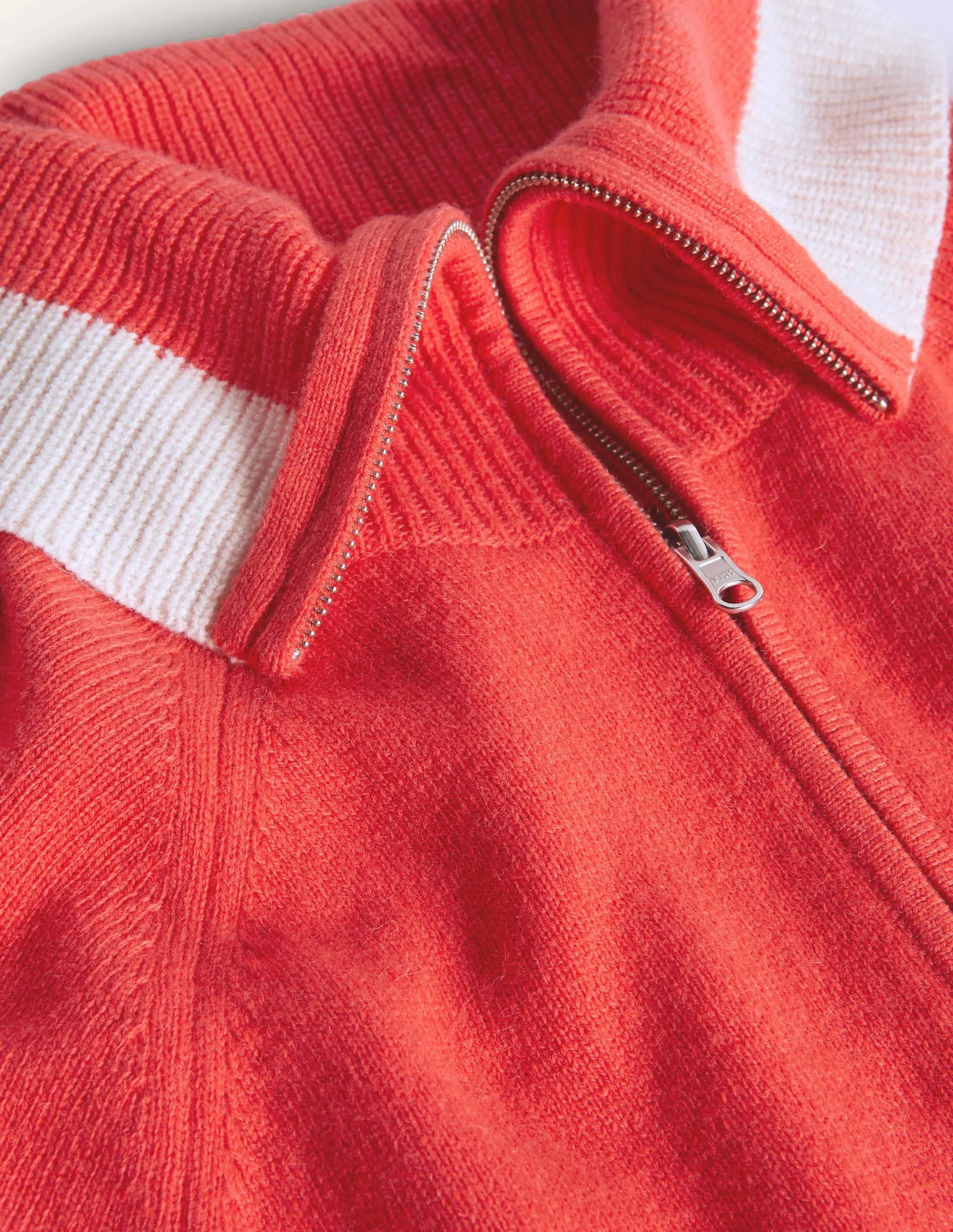 Collared Zip-up Cardigan-Cherry Red
