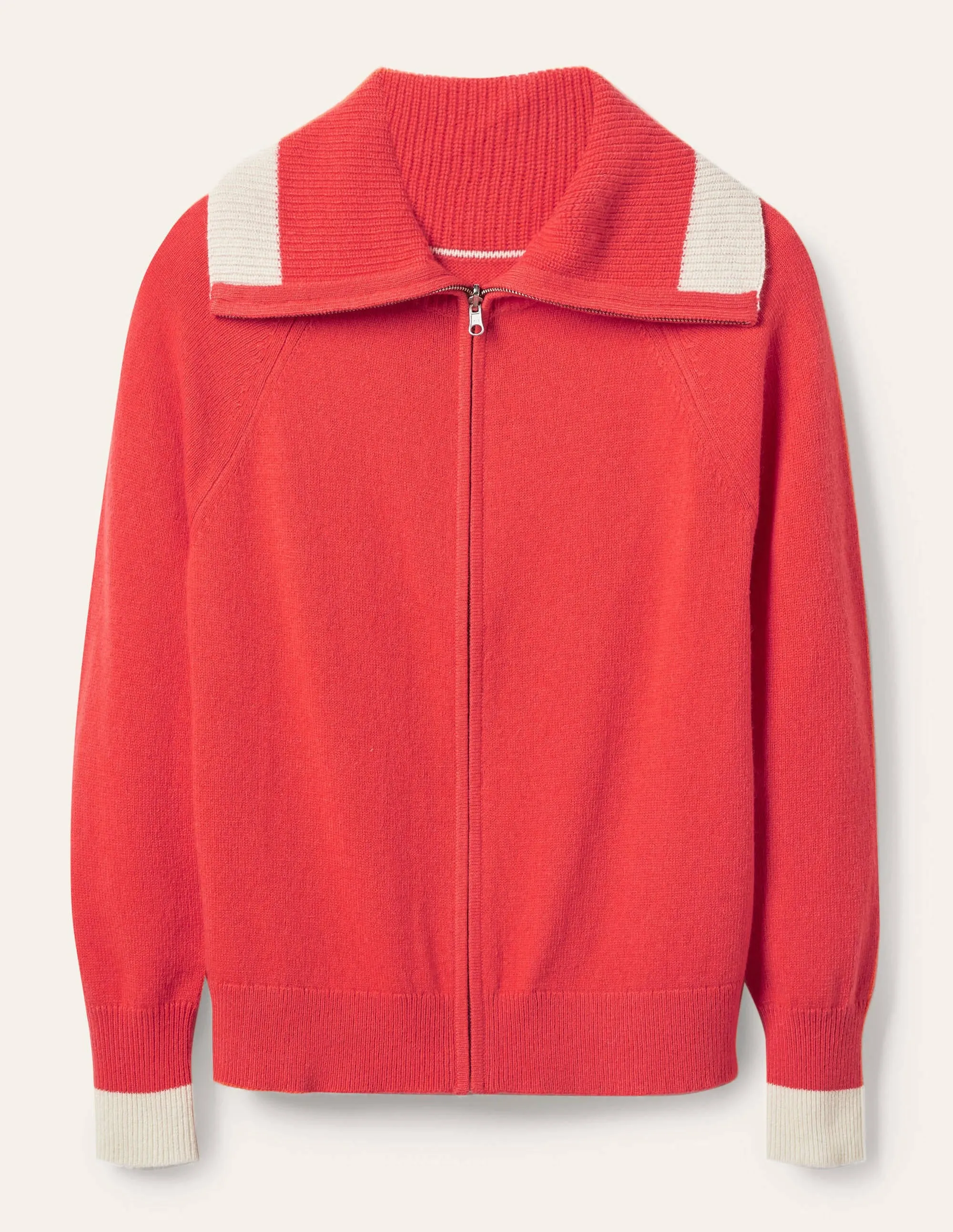Collared Zip-up Cardigan-Cherry Red