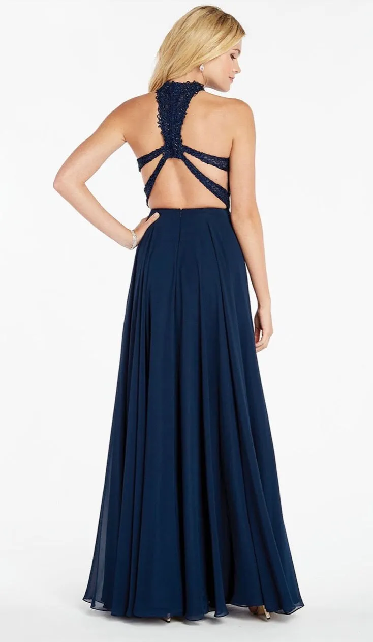 Diamond White halter neck dress- Size  6 Alyce Paris 60354