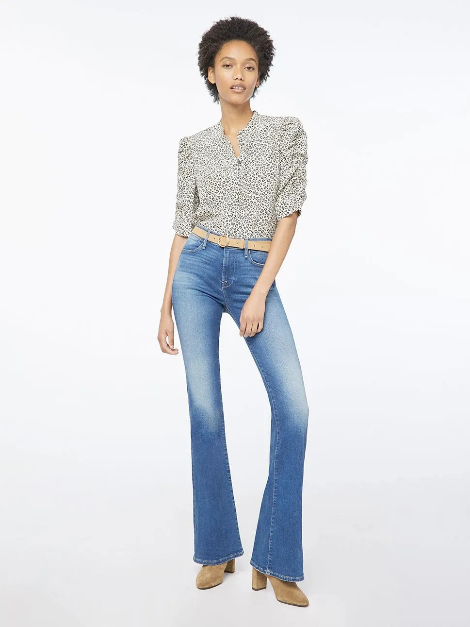 Frame - Shirred Sleeve Button-Up Top in Caramel Multi