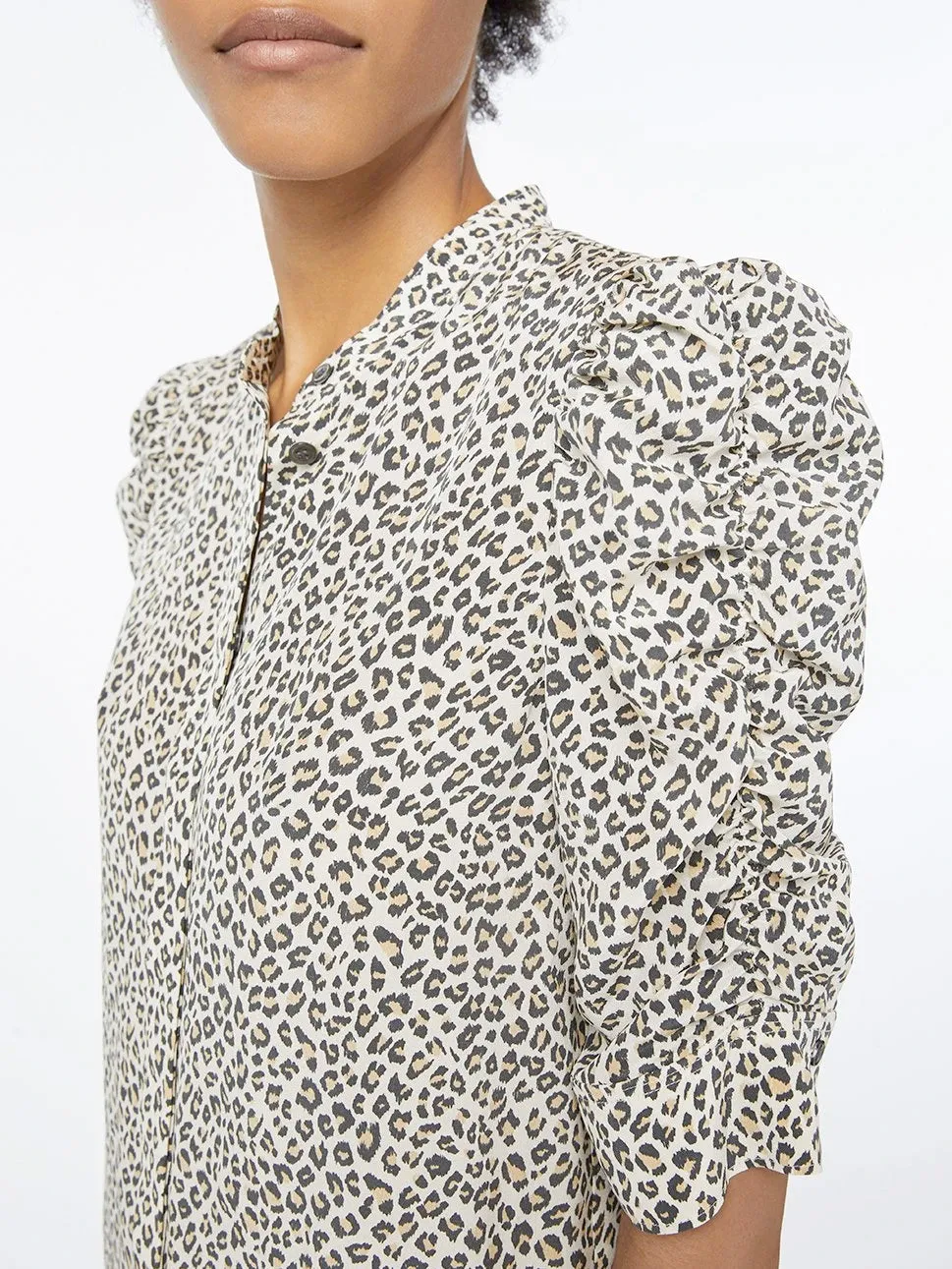 Frame - Shirred Sleeve Button-Up Top in Caramel Multi