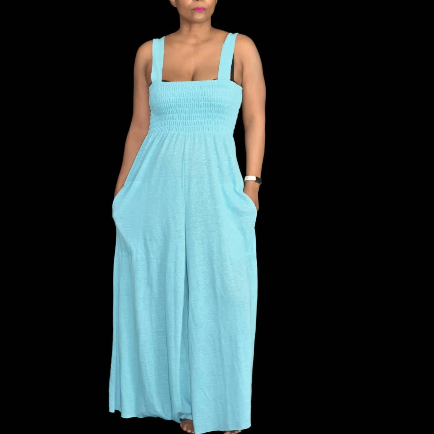 Free People Smocked Jumpsuit Homecoming Jumper Beach Lounge Patio Size Small