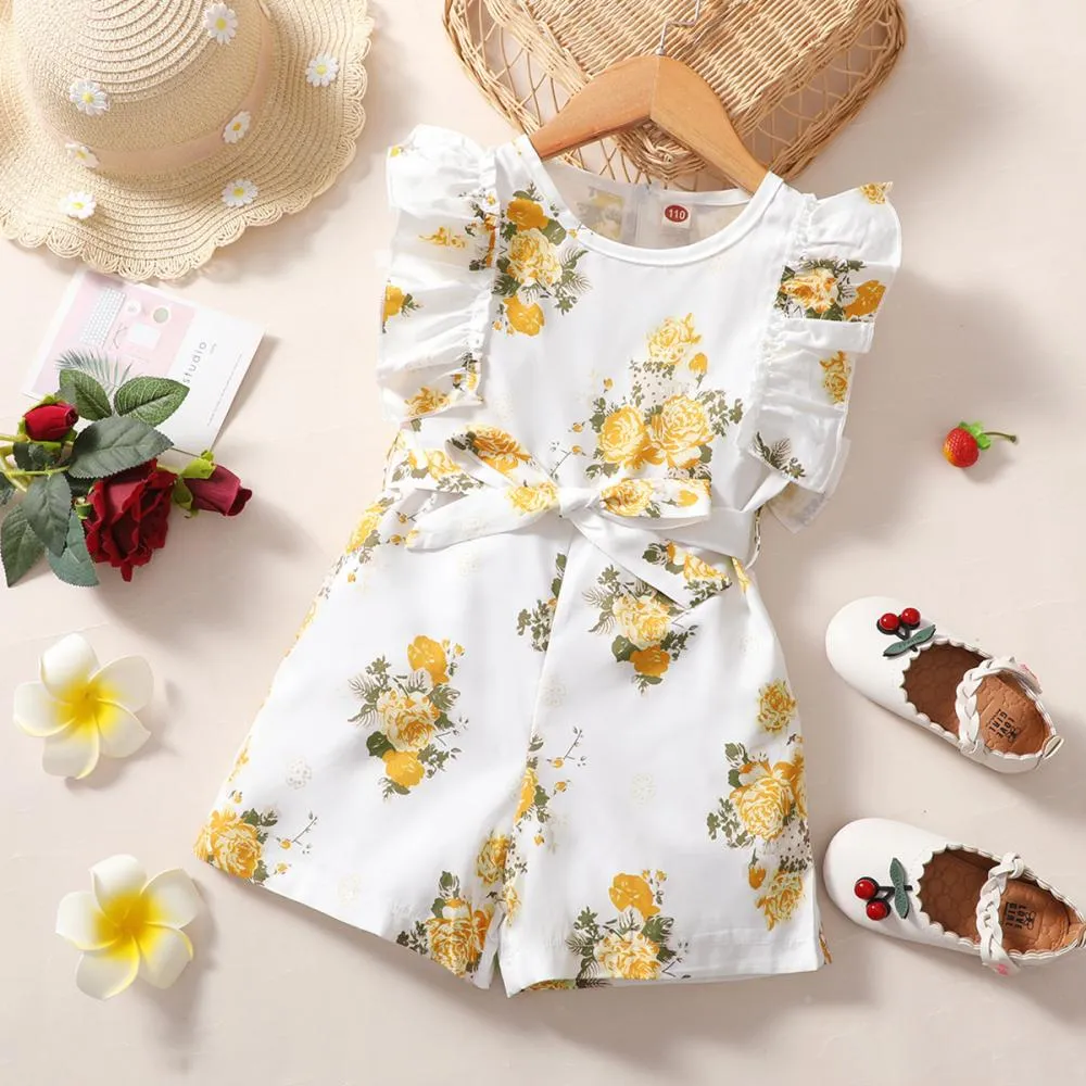 Girls' Jumpsuits Children's Flower Short Sleeve Jumpsuit Wholesale Girl Clothes