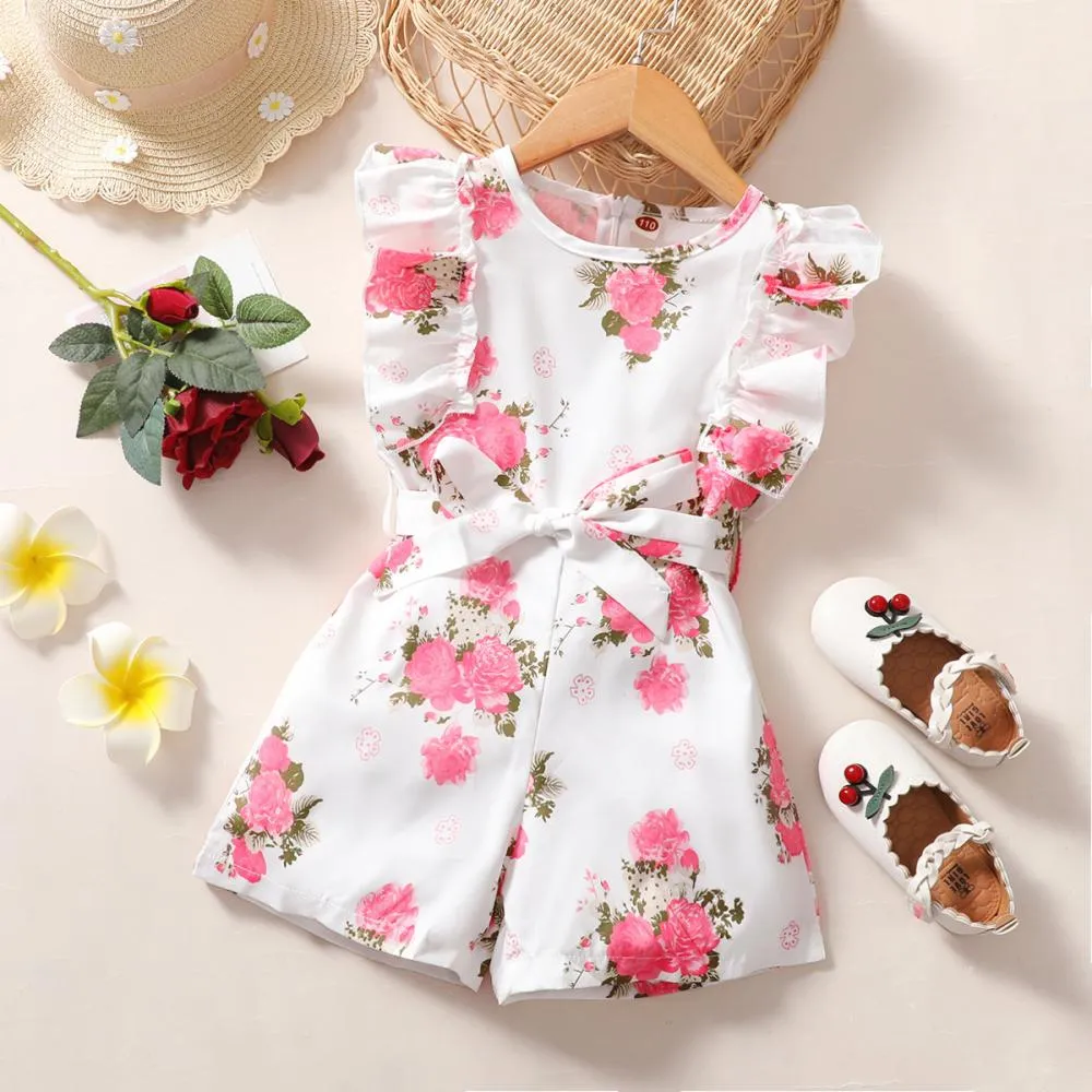 Girls' Jumpsuits Children's Flower Short Sleeve Jumpsuit Wholesale Girl Clothes