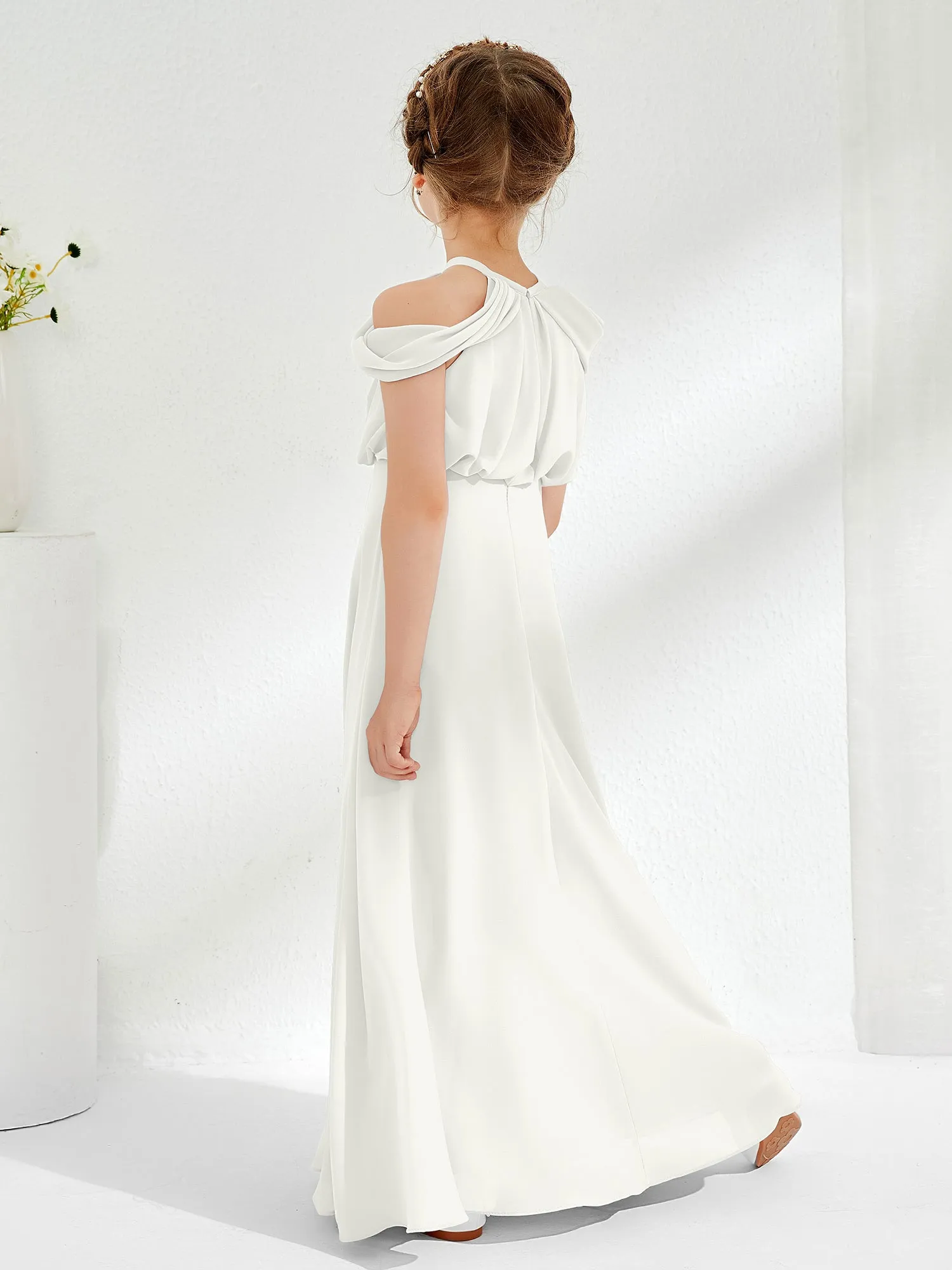 Halter Off-the-shoulder Junior Bridesmaid Dress Ivory