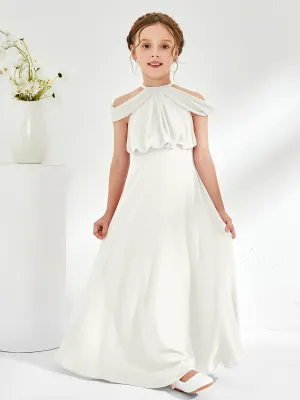 Halter Off-the-shoulder Junior Bridesmaid Dress Ivory