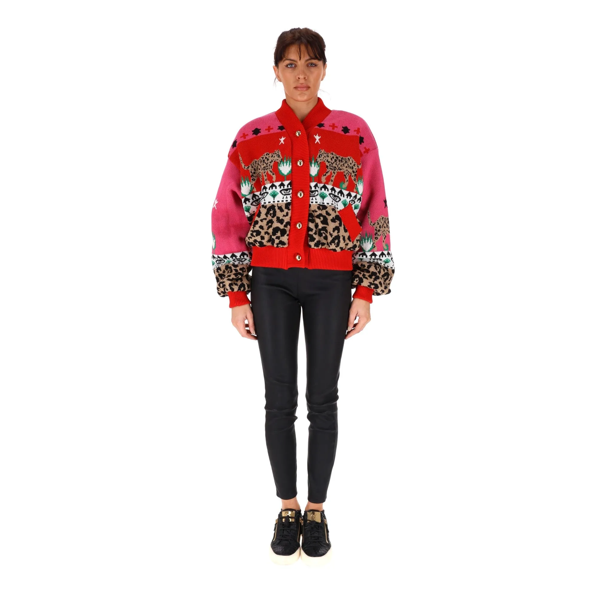 Hayley Menzies Knitted Leopardess Bomber Coat/Jacket. Size XL
