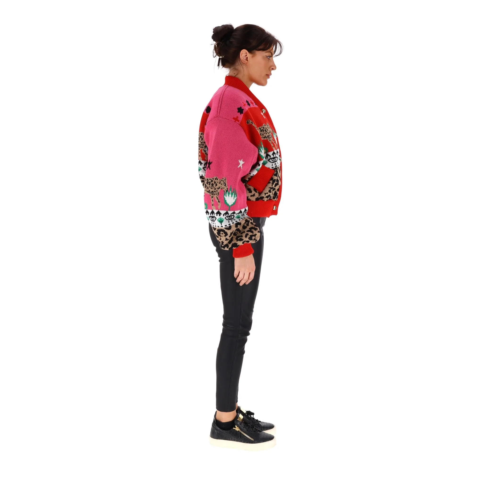 Hayley Menzies Knitted Leopardess Bomber Coat/Jacket. Size XL