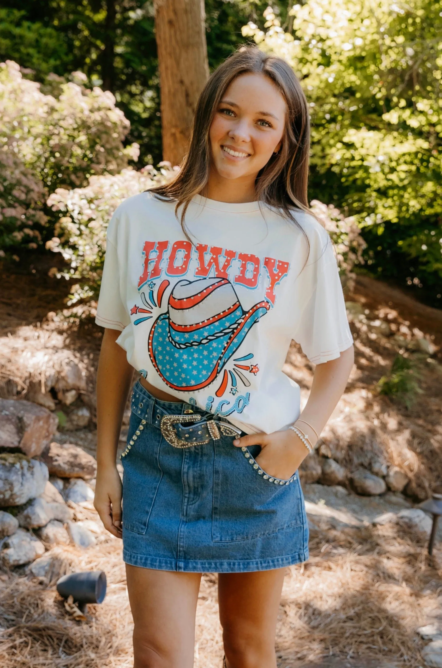 Howdy America Rhinestone Graphic Tee