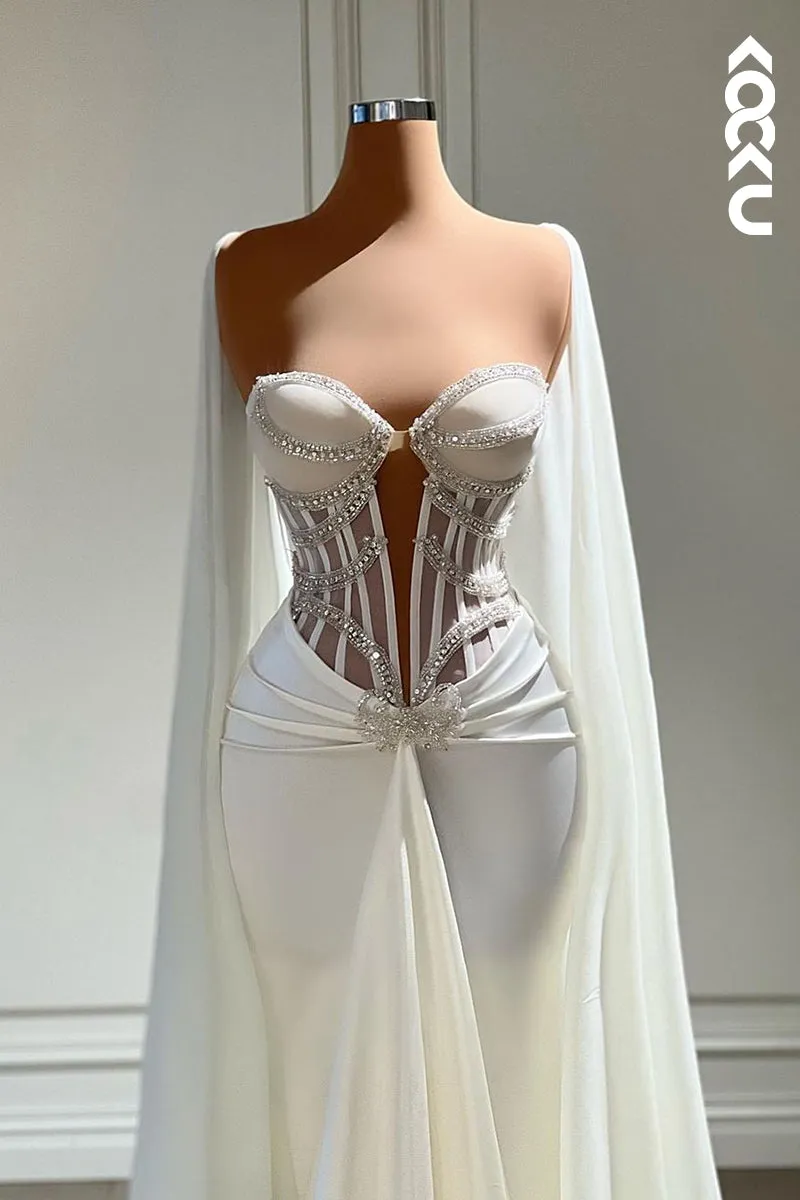L2376 - Elegant & Charming Off-shoulder Cap Sleeves Mermaid Formal Prom Dress