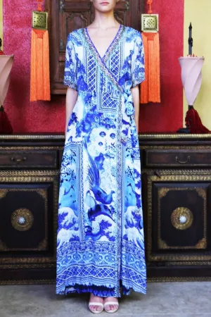 Long Blue Wrap Dress Maxi