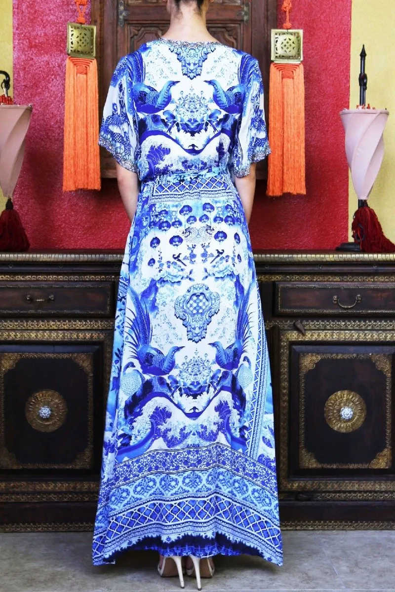 Long Blue Wrap Dress Maxi