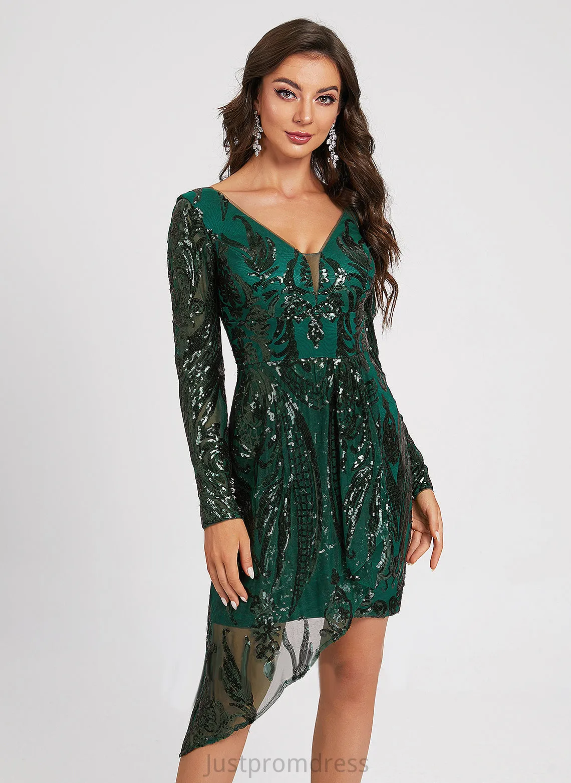 LuLu Lace Lace Asymmetrical Dress Sheath/Column Cocktail Dresses Sequins Cocktail With V-neck Sequined