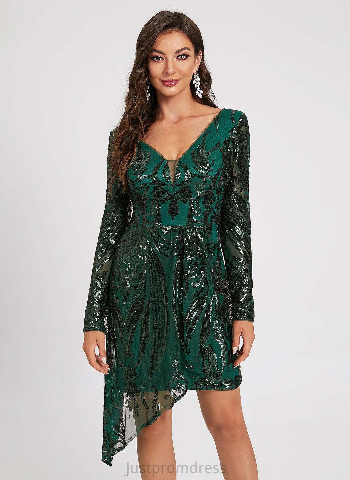 LuLu Lace Lace Asymmetrical Dress Sheath/Column Cocktail Dresses Sequins Cocktail With V-neck Sequined