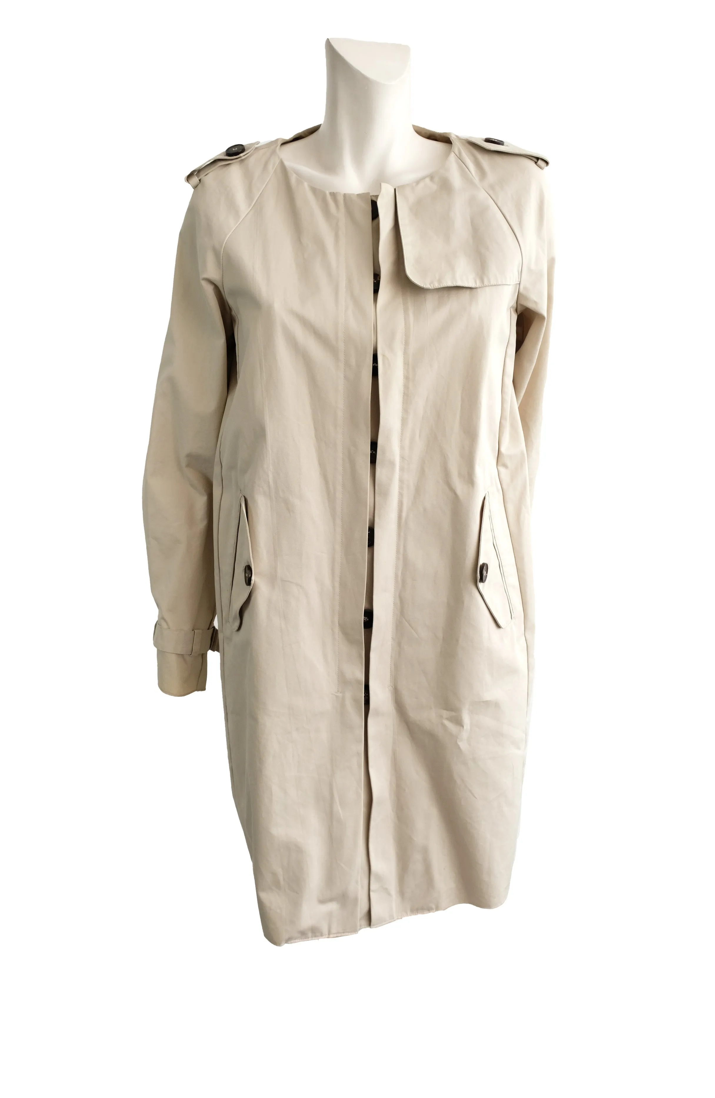 Max Mara Stone Coloured Trench Coat with Detachable Collar, UK12