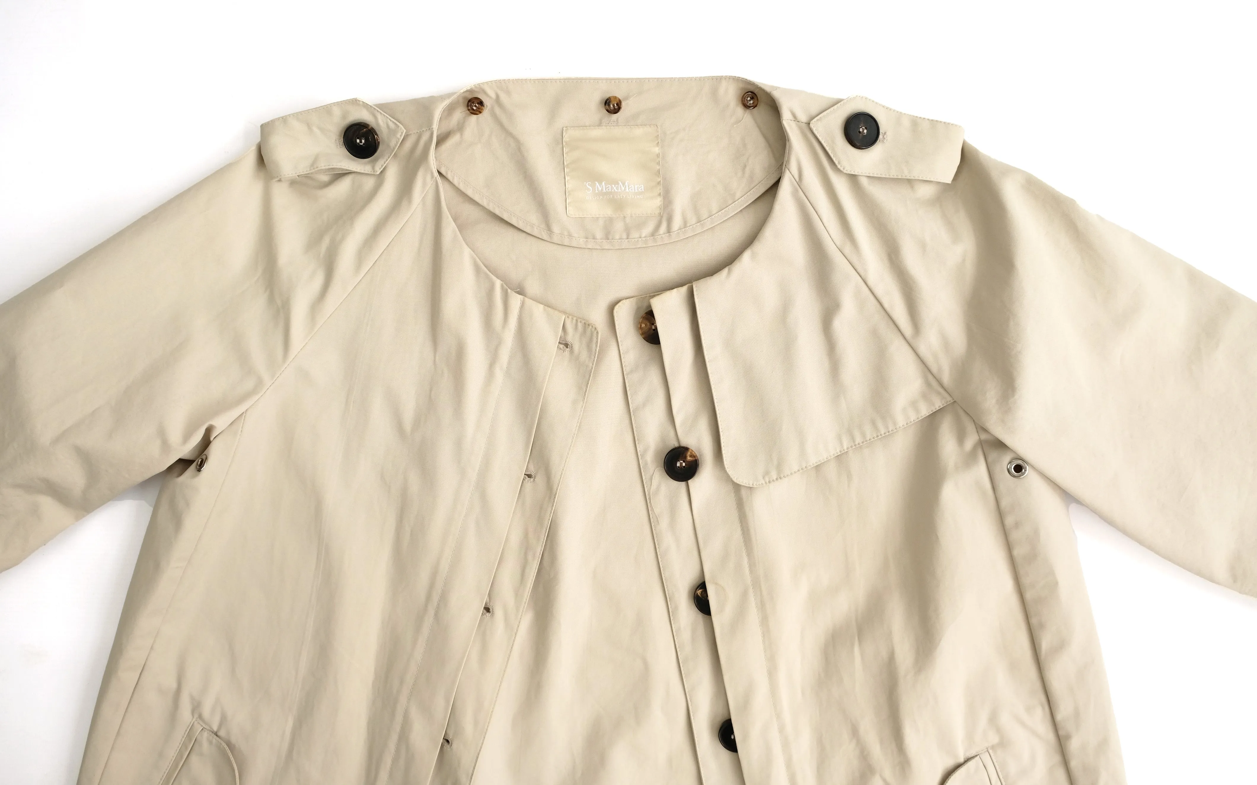 Max Mara Stone Coloured Trench Coat with Detachable Collar, UK12