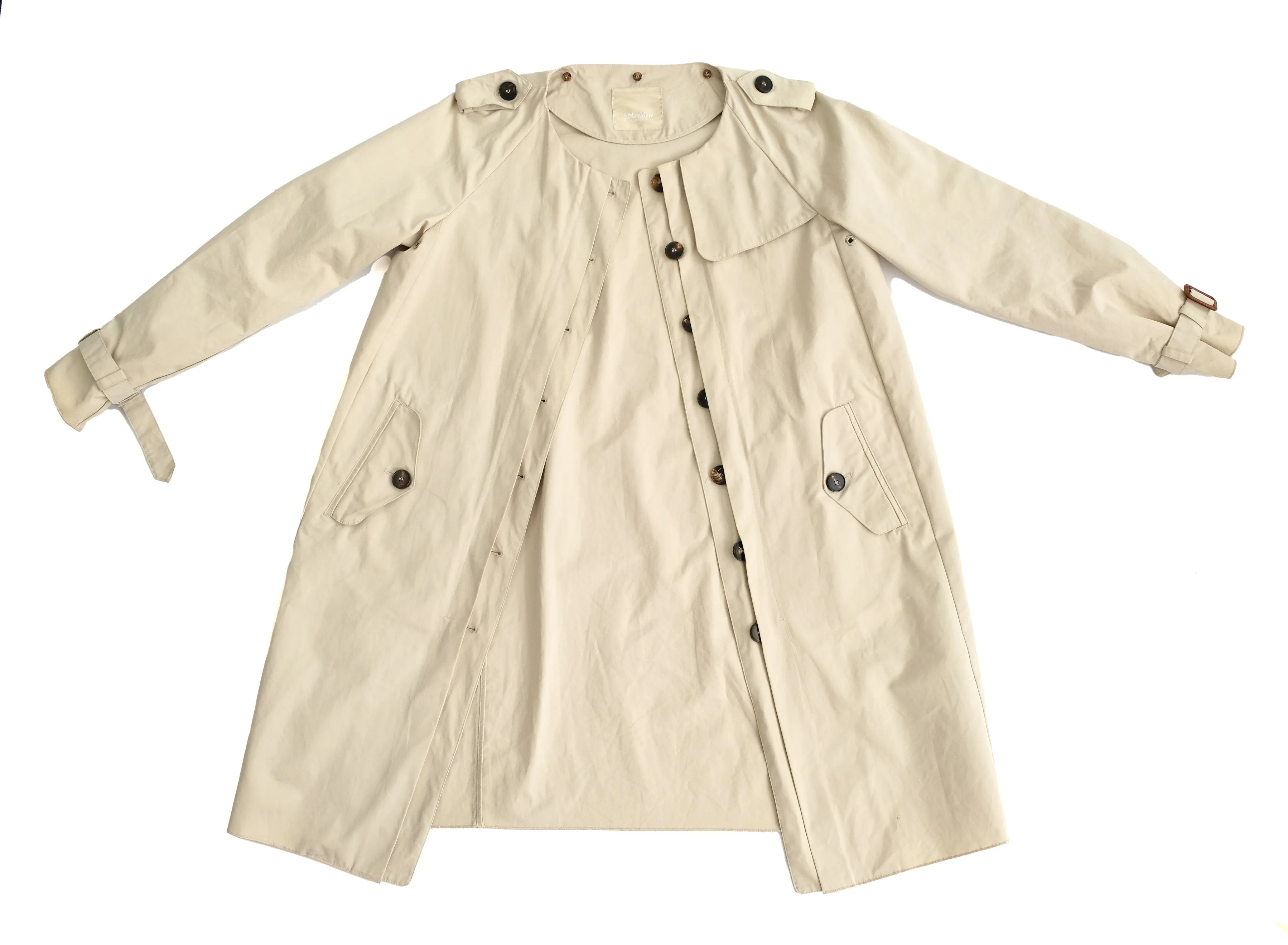 Max Mara Stone Coloured Trench Coat with Detachable Collar, UK12
