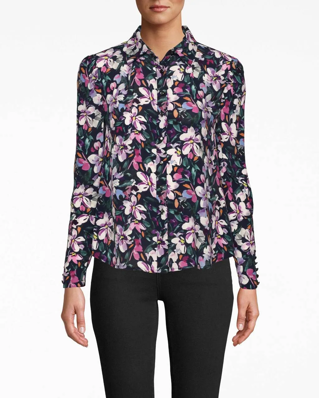 Midnight Floral Boyfriend Blouse  In Navy Multi