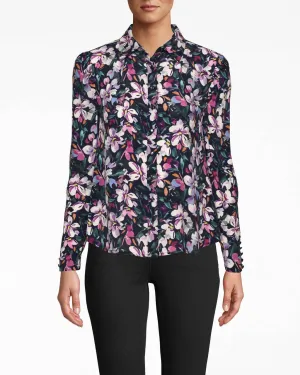 Midnight Floral Boyfriend Blouse  In Navy Multi