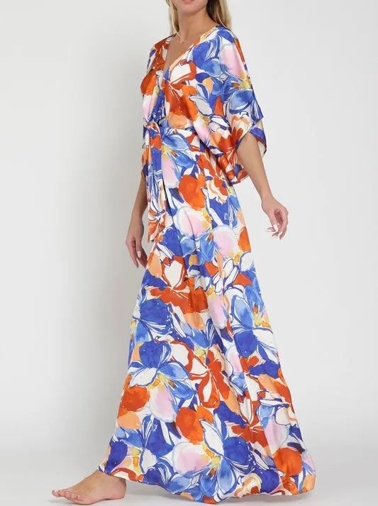 Multi Kimono Tie Front Wide Leg Jumpsuit