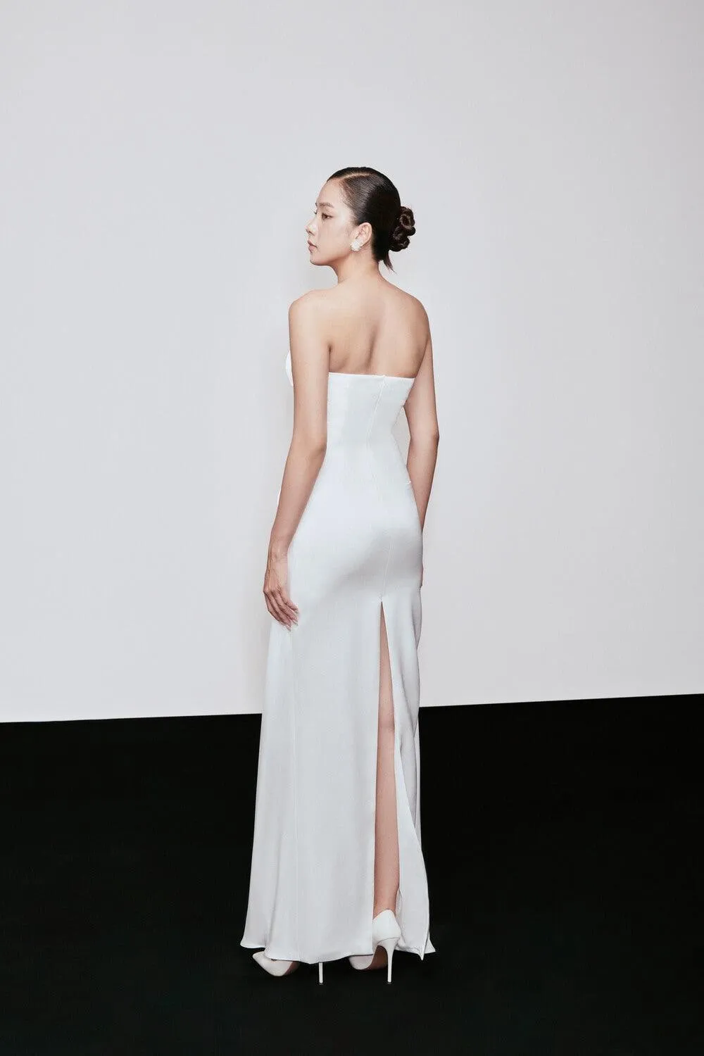 Orwell Strapless Draped Taffeta Silk Floor Length Dress