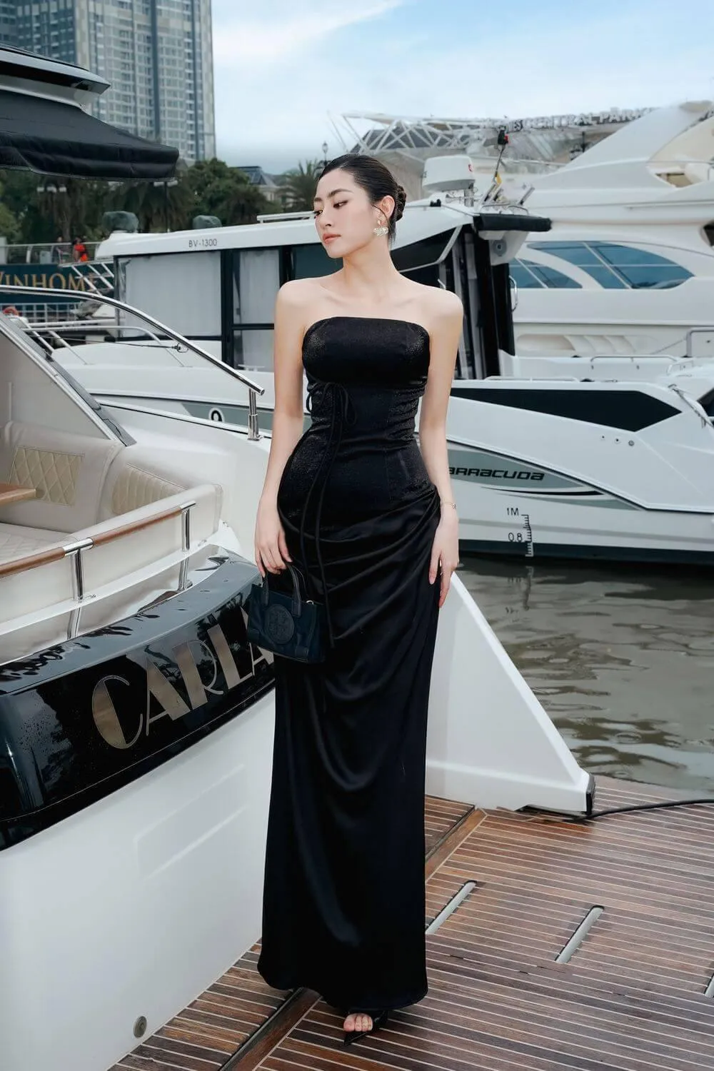 Orwell Strapless Draped Taffeta Silk Floor Length Dress