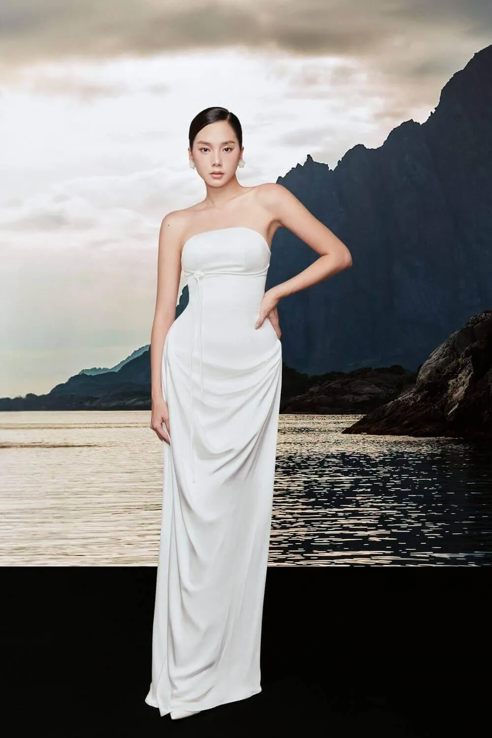 Orwell Strapless Draped Taffeta Silk Floor Length Dress