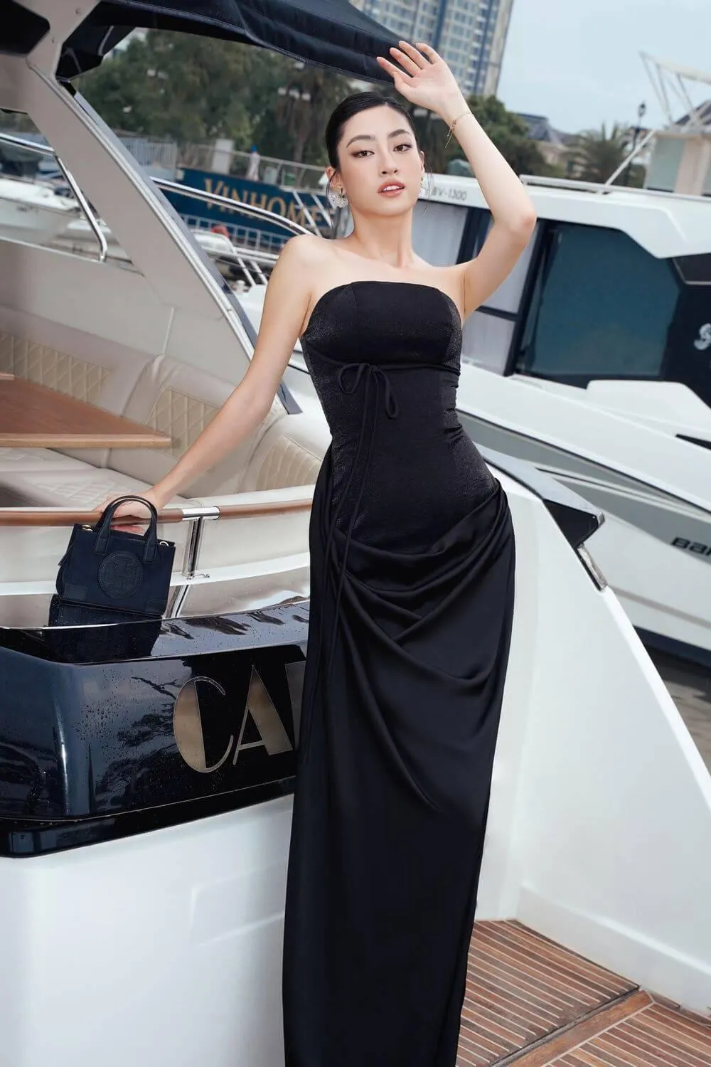 Orwell Strapless Draped Taffeta Silk Floor Length Dress