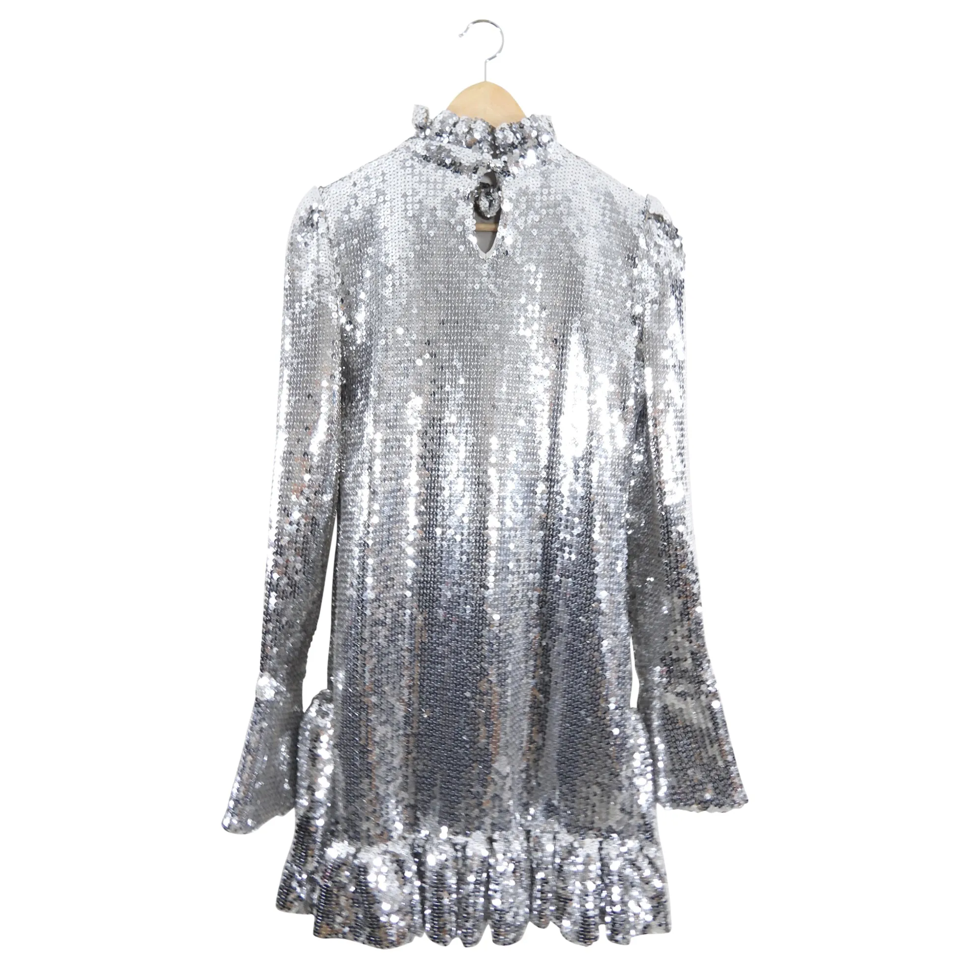 Paco Rabanne Silver Sequin Ruffle Party Dress - S