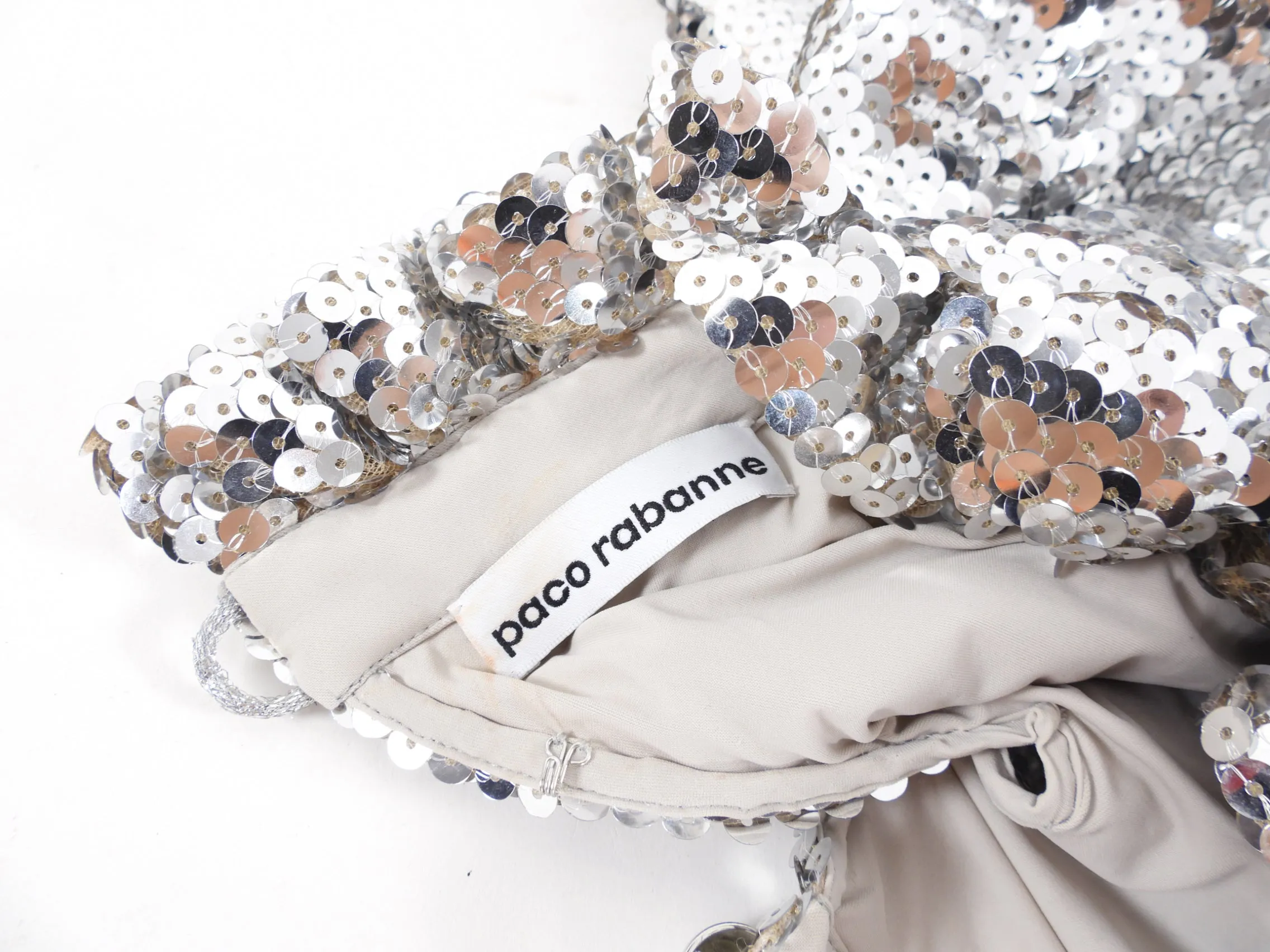 Paco Rabanne Silver Sequin Ruffle Party Dress - S