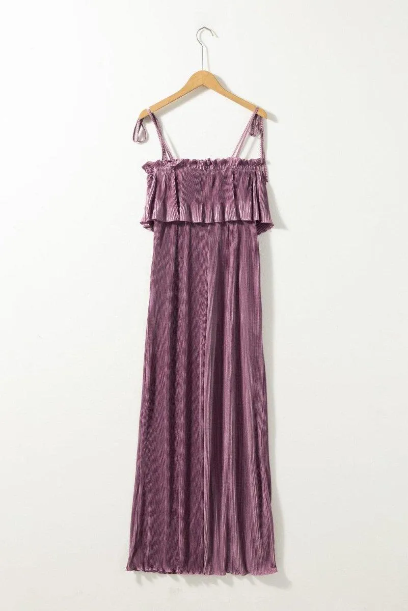 Pale Purple Pleated Wide Leg Jumpsuit