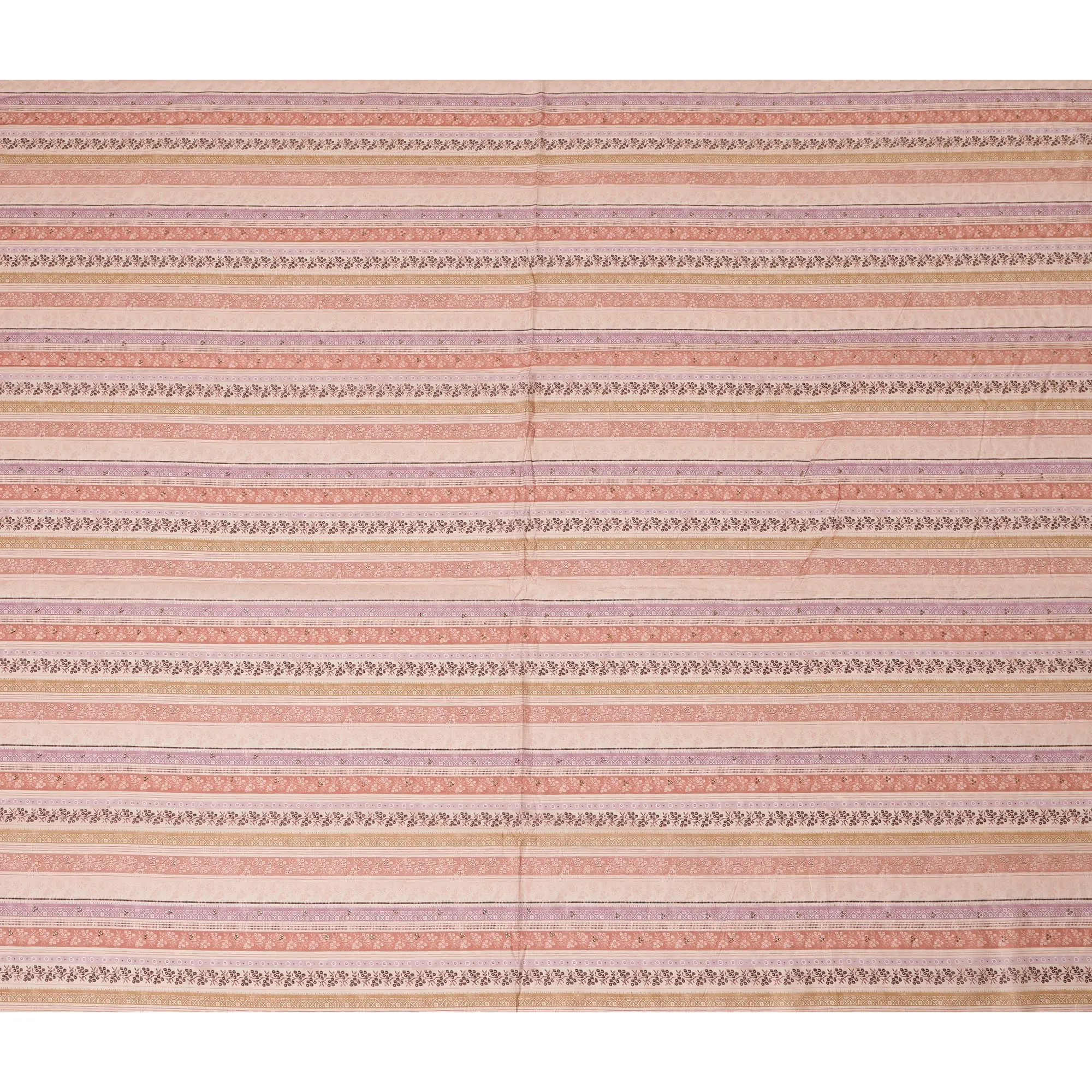 Peach and Beige Striped Synthetic Viscose Fabric with Stone Work, 110 cm Width-D20579