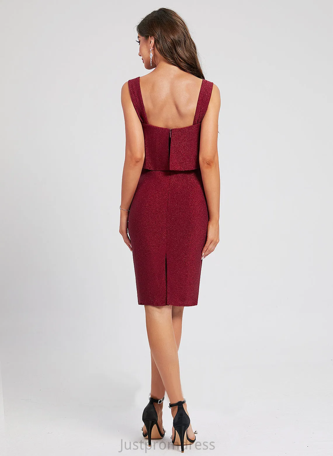 Polyester Cocktail Dresses Teagan Dress With Sheath/Column Cocktail Knee-Length Neckline Ruffle Square