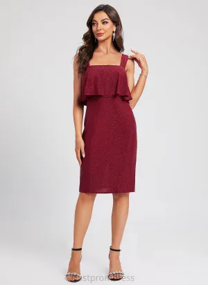 Polyester Cocktail Dresses Teagan Dress With Sheath/Column Cocktail Knee-Length Neckline Ruffle Square