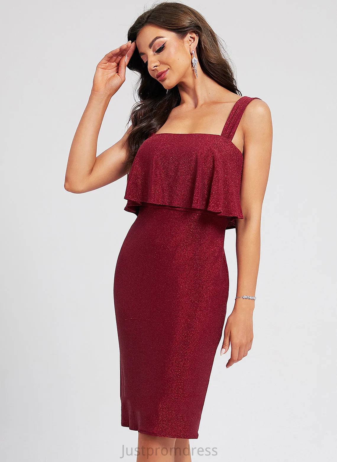 Polyester Cocktail Dresses Teagan Dress With Sheath/Column Cocktail Knee-Length Neckline Ruffle Square